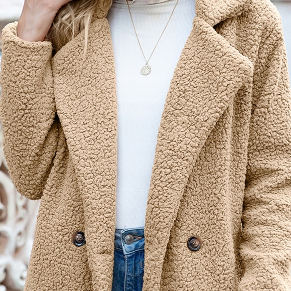 Sherpa Fusion Double-Breasted Coat - Khaki - Picture 5 of 6